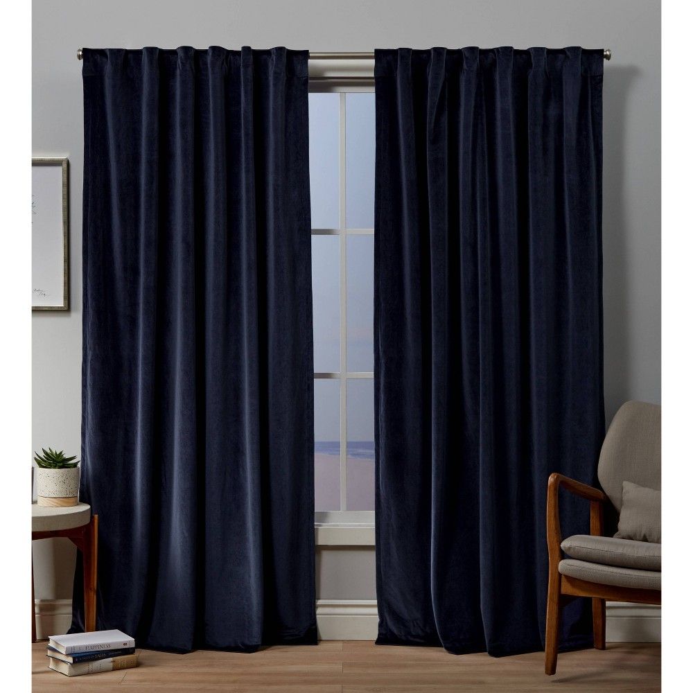 108""x54"" Velvet Back Tab Light Filtering Window Curtain Panels Navy - Exclusive Home | Target