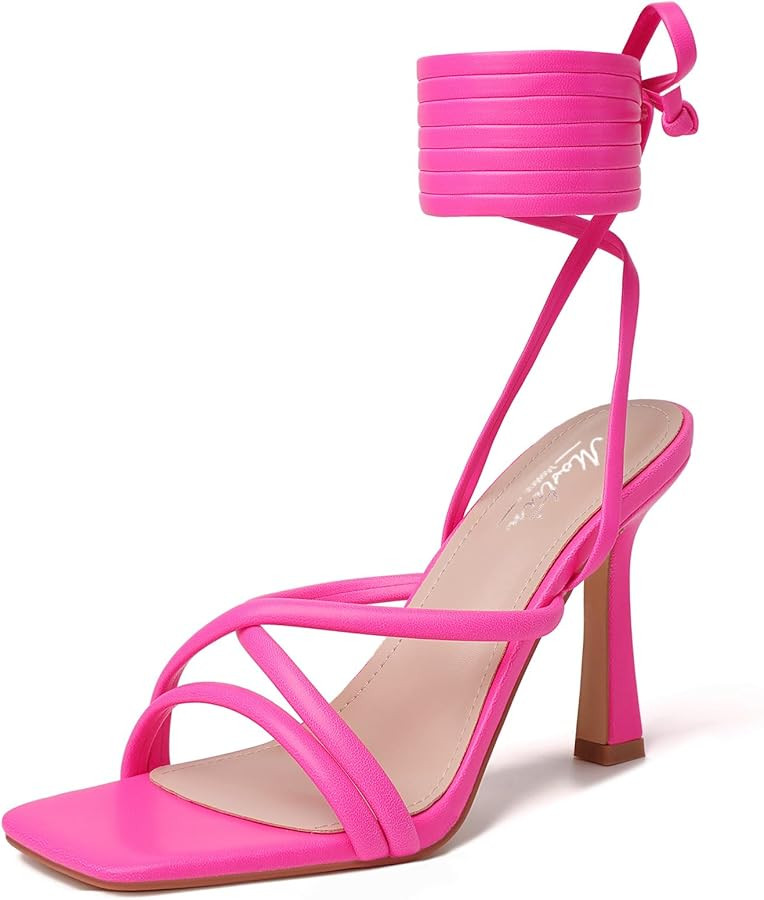 Mostrin White Strappy Heels for Women Lace Up Heels Tie Up Stiletto High Heeled Sandals Square Op... | Amazon (US)