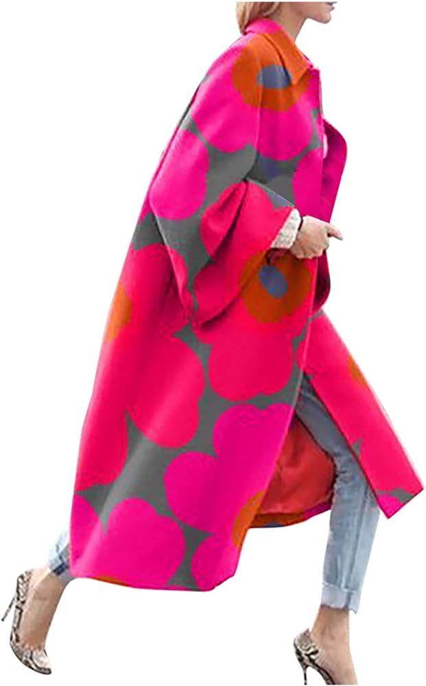 Women Vintage Trench Coat,Memela Women's Autumn Long Sleeve Pea Coat Lapel Open Front Long Jacket... | Amazon (US)