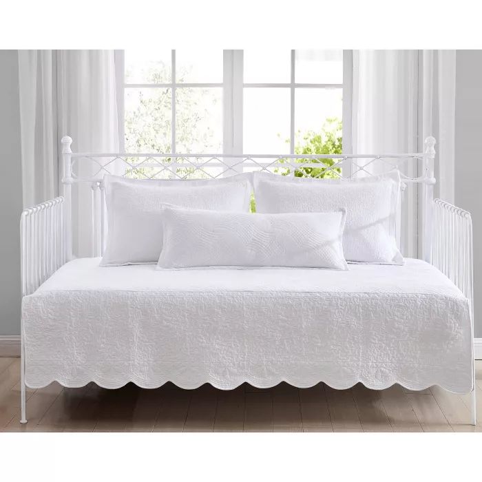 Laura Ashley - 39" X 75" La Solid Trellis Daybed Cover Set White | Target