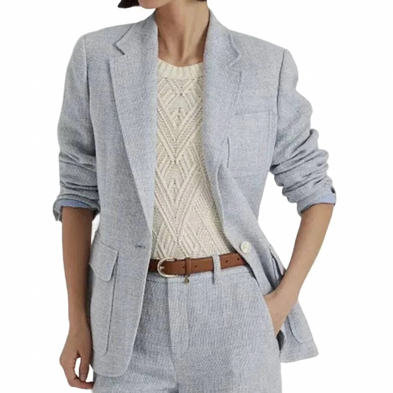 Linen Blend Blazer Jacket In Blue | Shop Simon