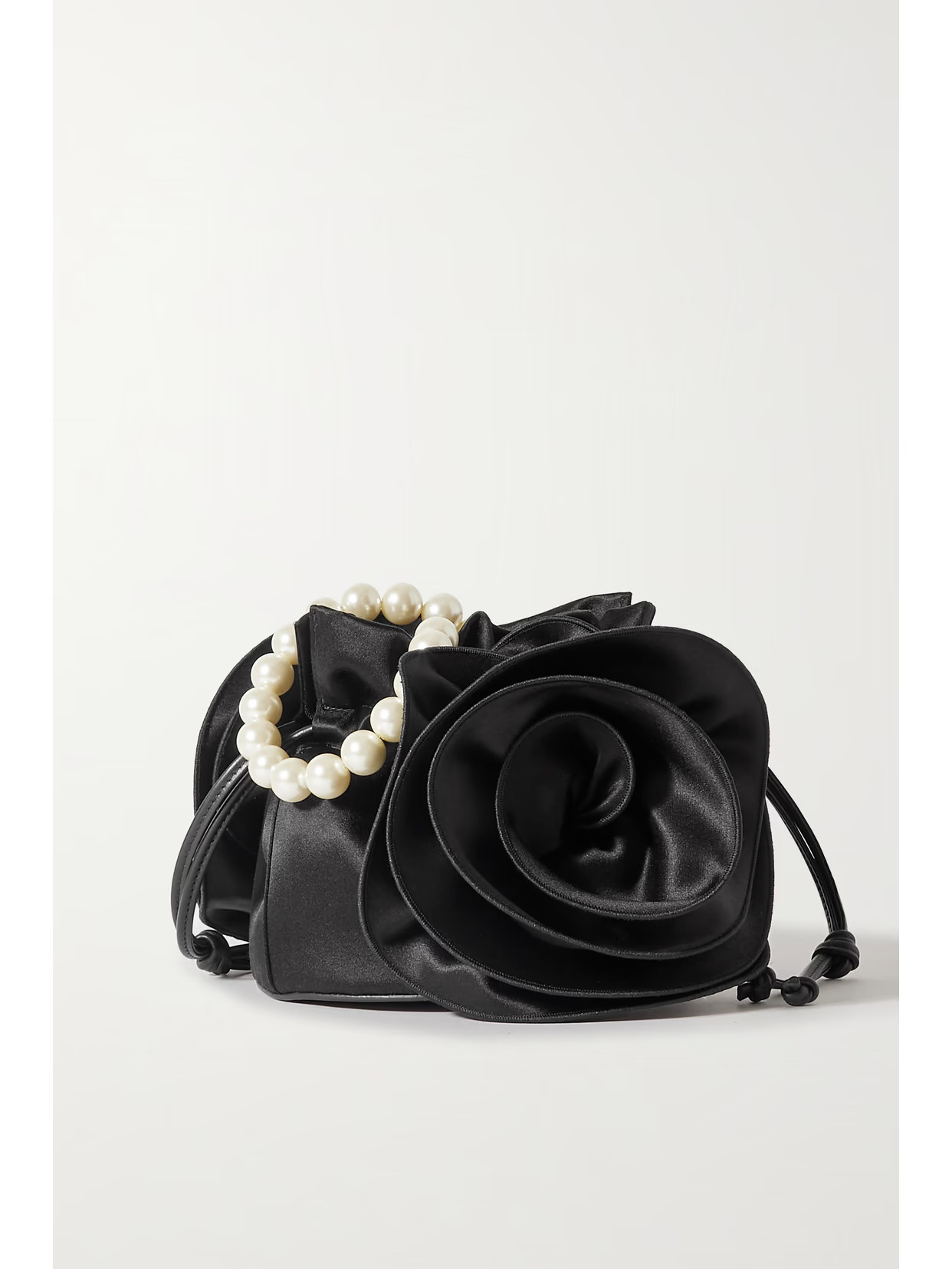 Magda Butrym - Magda Faux Pearl-embellished Appliquéd Ruched Satin Shoulder Bag - Black | NET-A-PORTER (UK & EU)