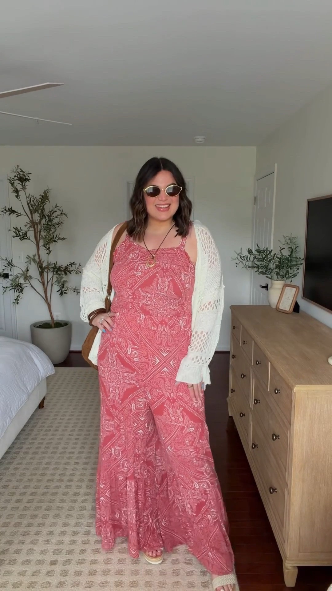 Summer outfit idea! 

Strapless : xl
Jumpsuit : xl *tall girly friendly!! also very spacious, could have size down
Crochet cardigan : xxl 
Wedges + bag older

#LTKootd #LTKMidsize #LTKTall