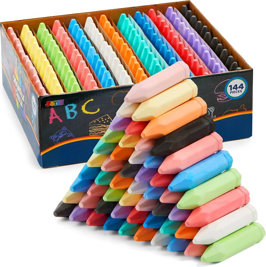 JOYIN 144 PCS Cone Shaped Washable Sidewalk Chalks, 12 Colors, Non-Toxic Jumbo Colored Chalk for ... | Amazon (US)
