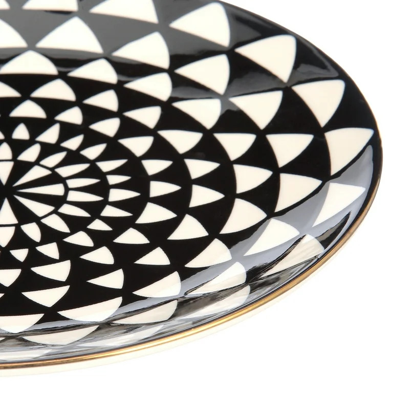 Thyme & Table Dinnerware Black & White Medallion Stoneware Salad Round Plates, 4 Pack | Walmart (US)