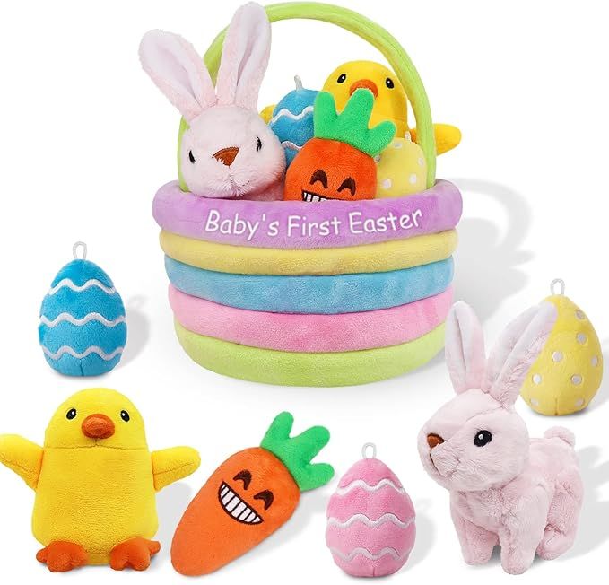 Ivenf Baby's First Easter Basket Playset, 7ct Stuffed Plush Bunny Chick Carrot Egg for Baby Girls... | Amazon (US)