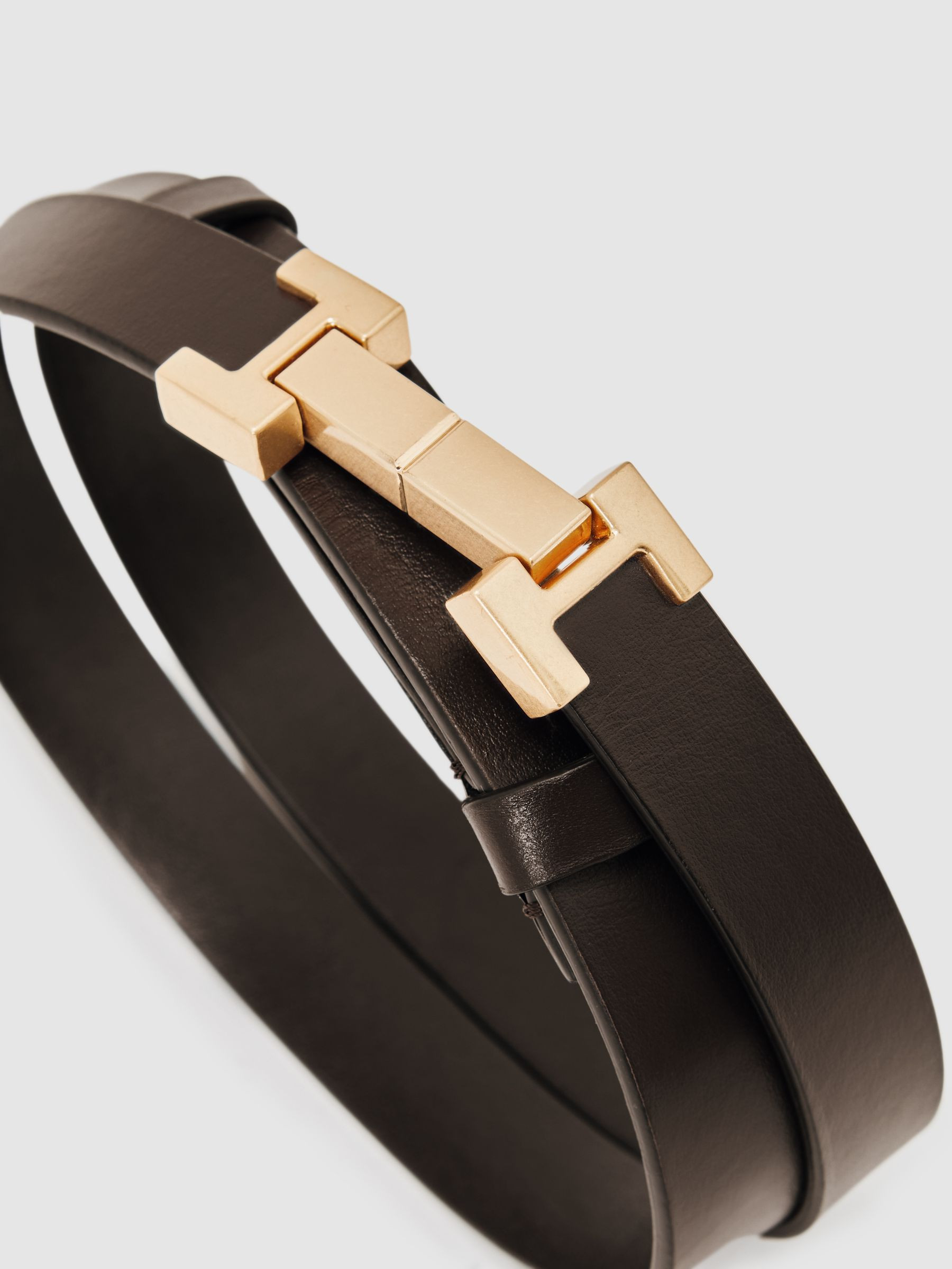 Leather Square Hinge Belt in Chocolate | Reiss UK