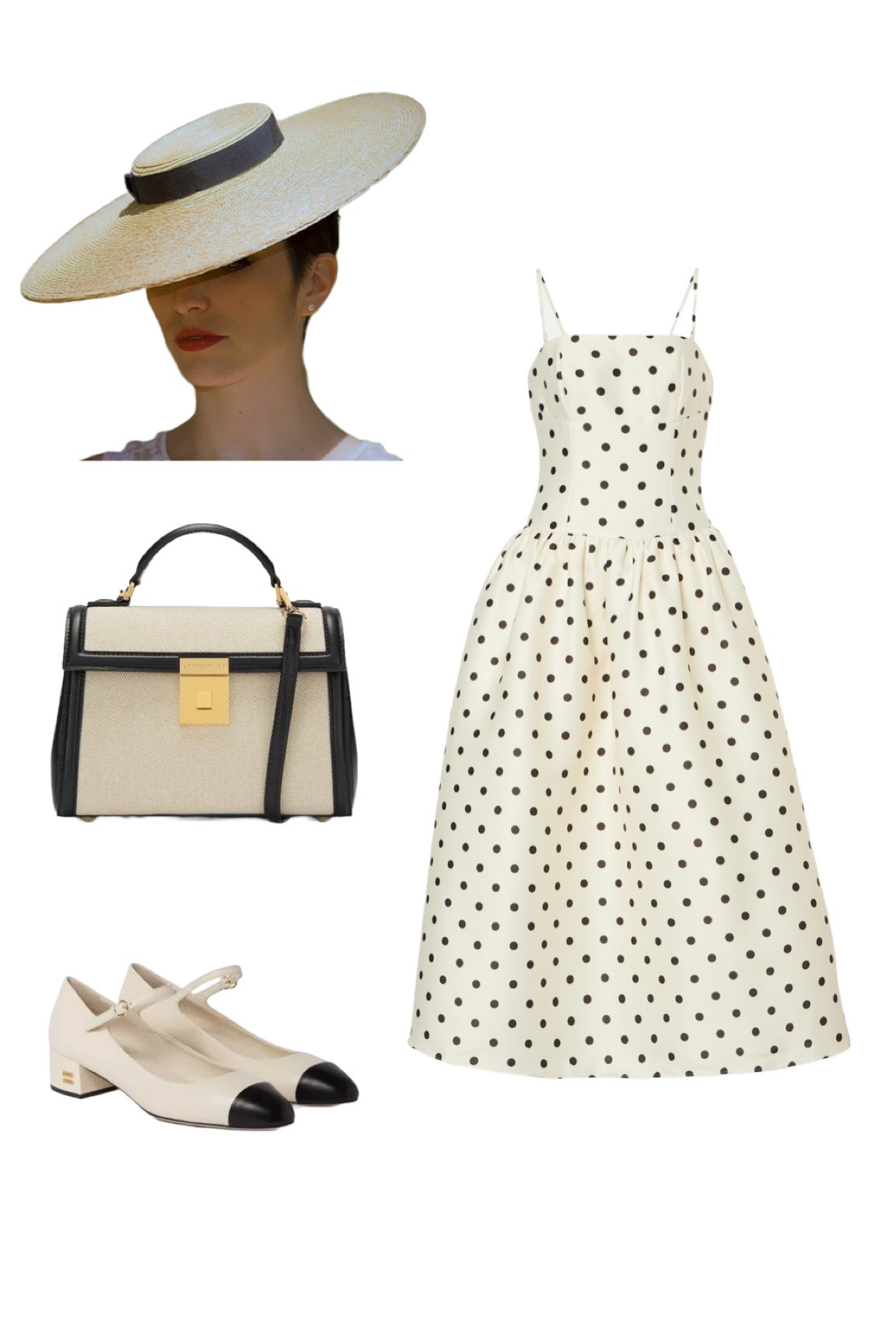 I was so inspired by Lydia Millen’s race day outfit at Glorious Goodwood today that I made my own flatlay. The dress is the same as Lydia’s - a fab polka dot midi by Self Portrait from My Theresa. The salt and pepper canvas bag is by DeMellier, two tone shoes MIU MIU and the boater hat is by And They Loved Hats, a top UK milliner! Yes, this is a pricey outfit - but WOW 🖤🖤🖤


#LTKluxury #LTKeurope #LTKsummer