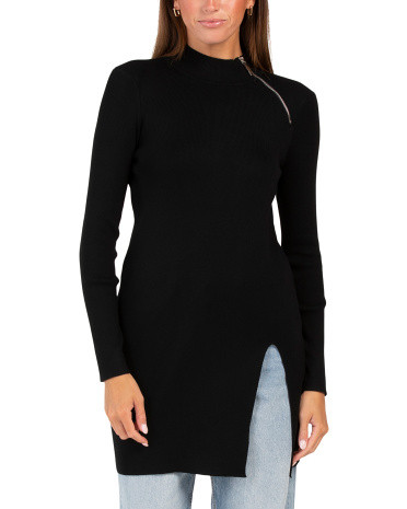 Mock Neck Zipper Tunic Sweater for Women | Polyester/Rayon | Marshalls