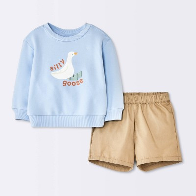 Baby Boys' Silly Goose Sweatshirt and Shorts Set - Cloud Island™ Light Blue 6-9M | Target