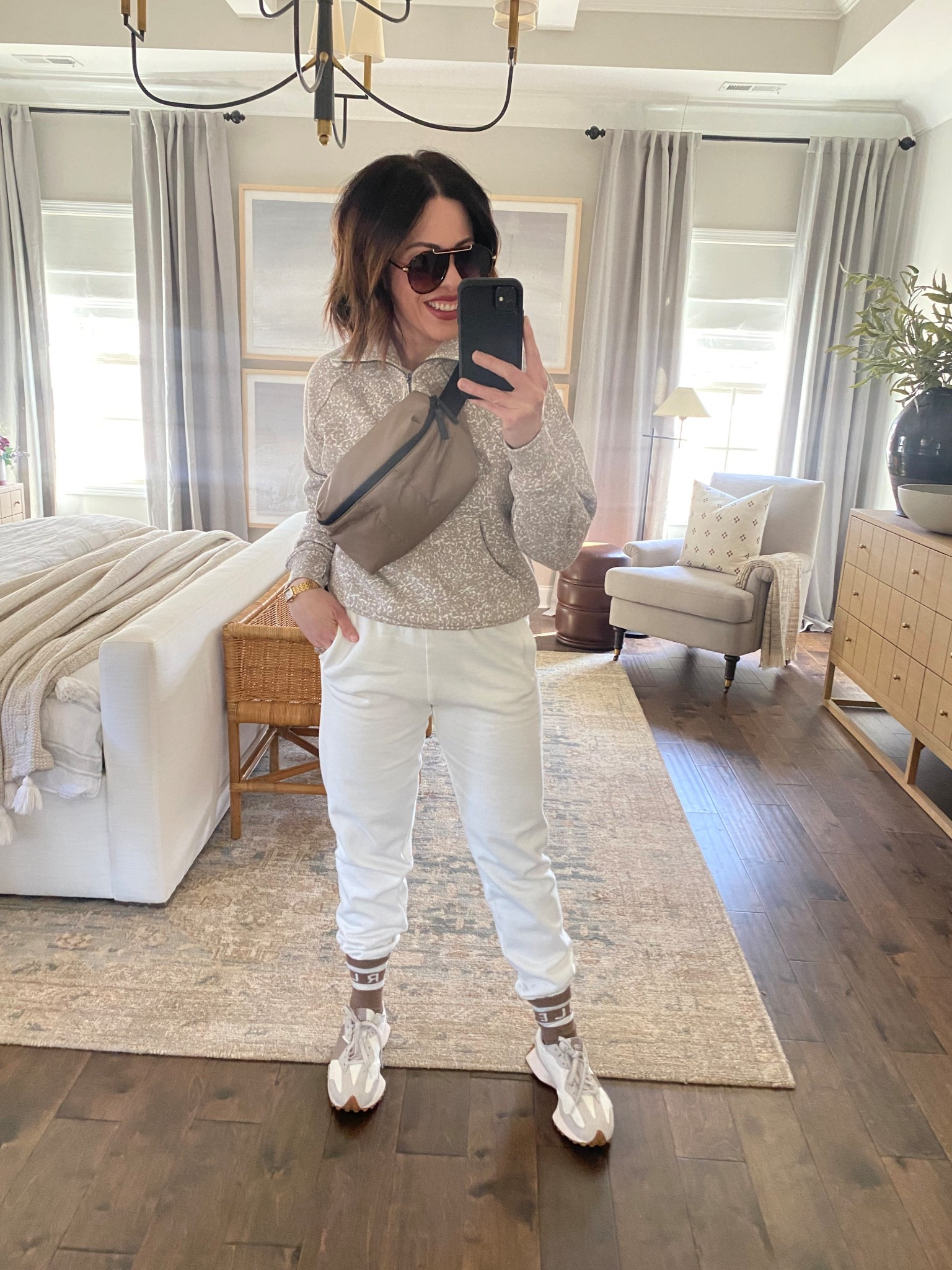 White sweatpants outfit 
.
.
.
Linked similar options 
Mom outfit
Mom athleisure outfit
Half zip scuba outfit
Varley socks outfit
New balance 327 outfit 

#LTKSpringSale #LTKStyleTip #LTKActive