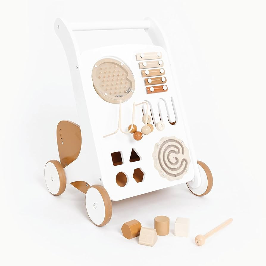 Amazon.com: Gathre Wooden Baby Activity Push Walker with Wheels, Busy Board, and Toys Included, G... | Amazon (US)