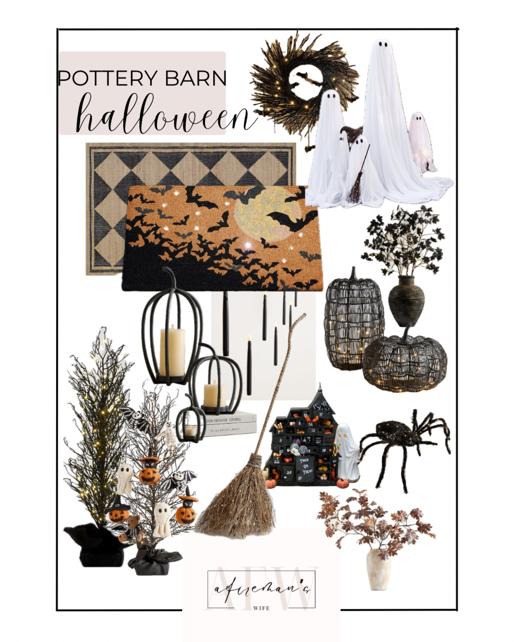 Pottery Barn Halloween!!

Halloween doormat | diamond rug | light up ghost | black wreath | faux stems | light up spider | light up broom | pumpkin lanterns | light up black trees | Halloween ornaments | Halloween advent | floating candles 

#LTKSeasonal #LTKHome #LTKStyleTip