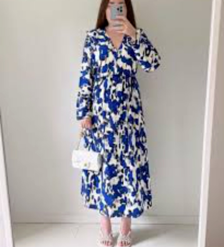 NWT H&M Oversized Patterned Viscose Midi Dress Blue/White/Black Size M | eBay US