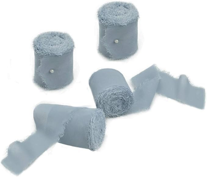 Socomi Blue Jade Chiffon Ribbon Fringe Sample Color Swatches 1-3/4" x 7Yd, 4 Rolls Handmade Ribbo... | Amazon (US)