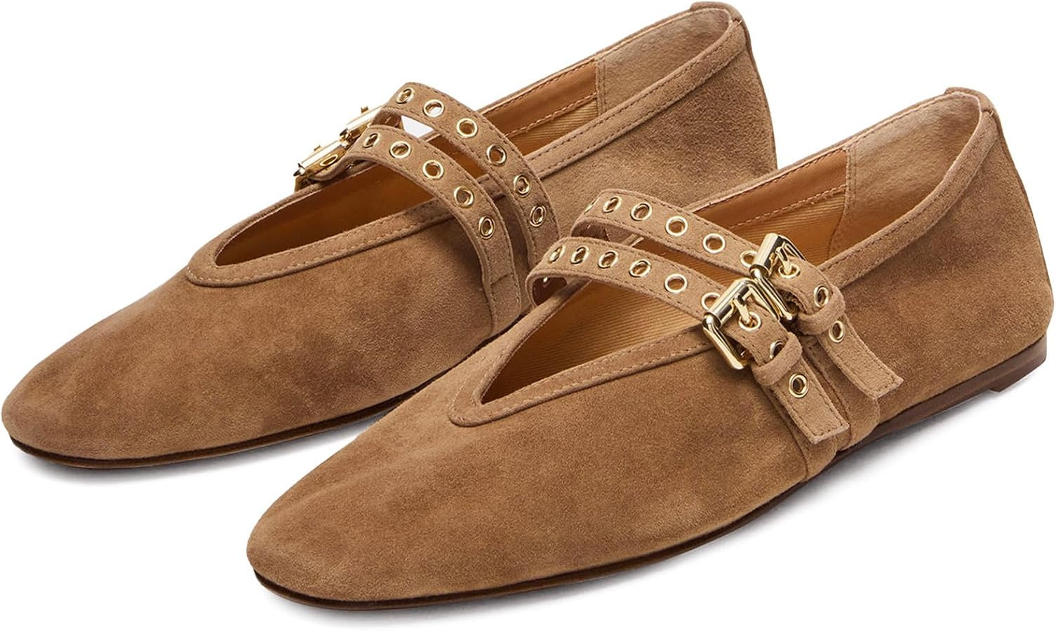 LUXMAX Suede Mary Jane Flats Women Ballerina Shoes Square Toe Ballet Flat | Amazon (US)