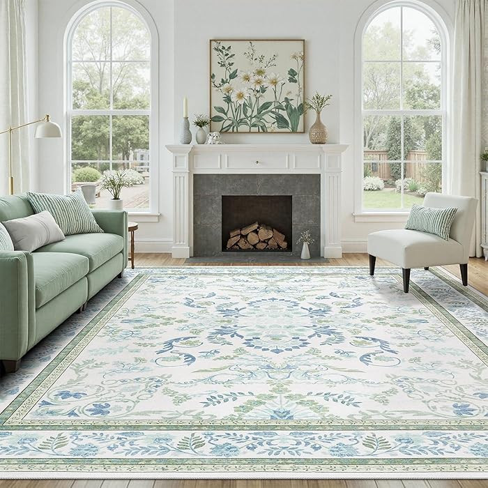 DCX Green 8x10 Rug, Kid & Pet Friendly with Rubber Back Non Slip, Machine Washable Stain Resistan... | Amazon (US)