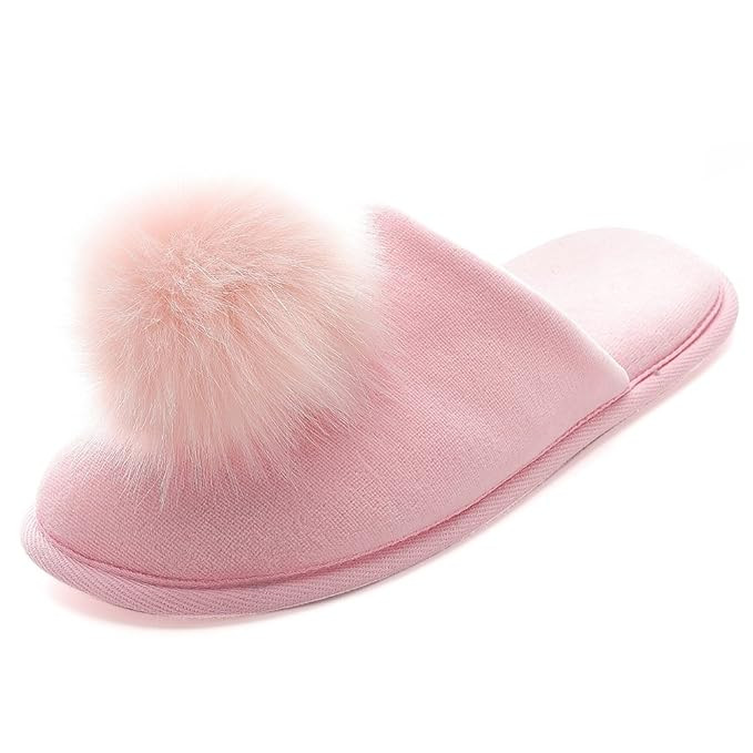 Women's Slippers Comfort Cozy Velvet Memory Foam Pom Slippers Cute Puffer Ball Home Slippers | Amazon (US)