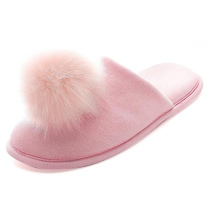 Women's Slippers Comfort Cozy Velvet Memory Foam Pom Slippers Cute Puffer Ball Home Slippers | Amazon (US)