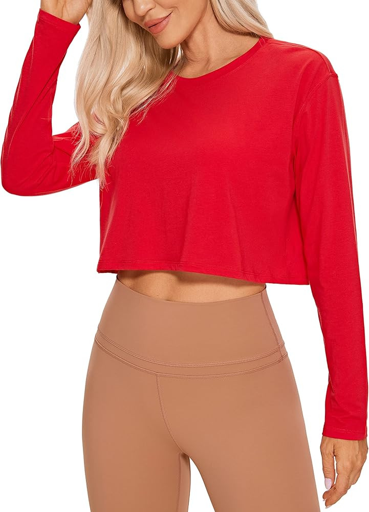 CRZ YOGA Pima Cotton Long Sleeve Shirts for Women Workout Crop Tops Loose Cropped T-Shirts Athlet... | Amazon (US)