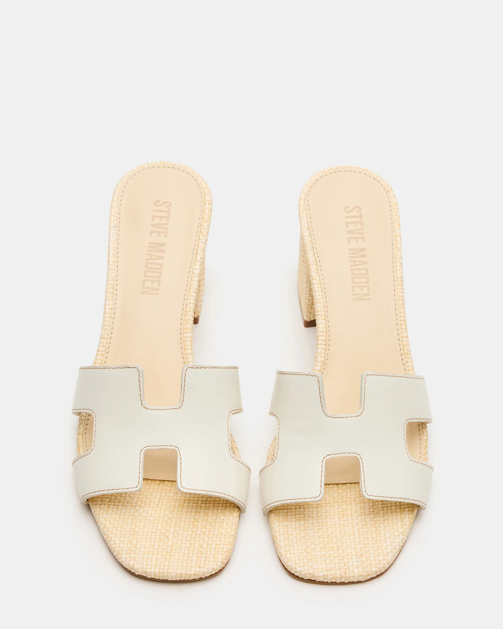 HANA BONE LEATHER Square-Toe Mule Block Heel Women's Sandal | Steve Madden (US)
