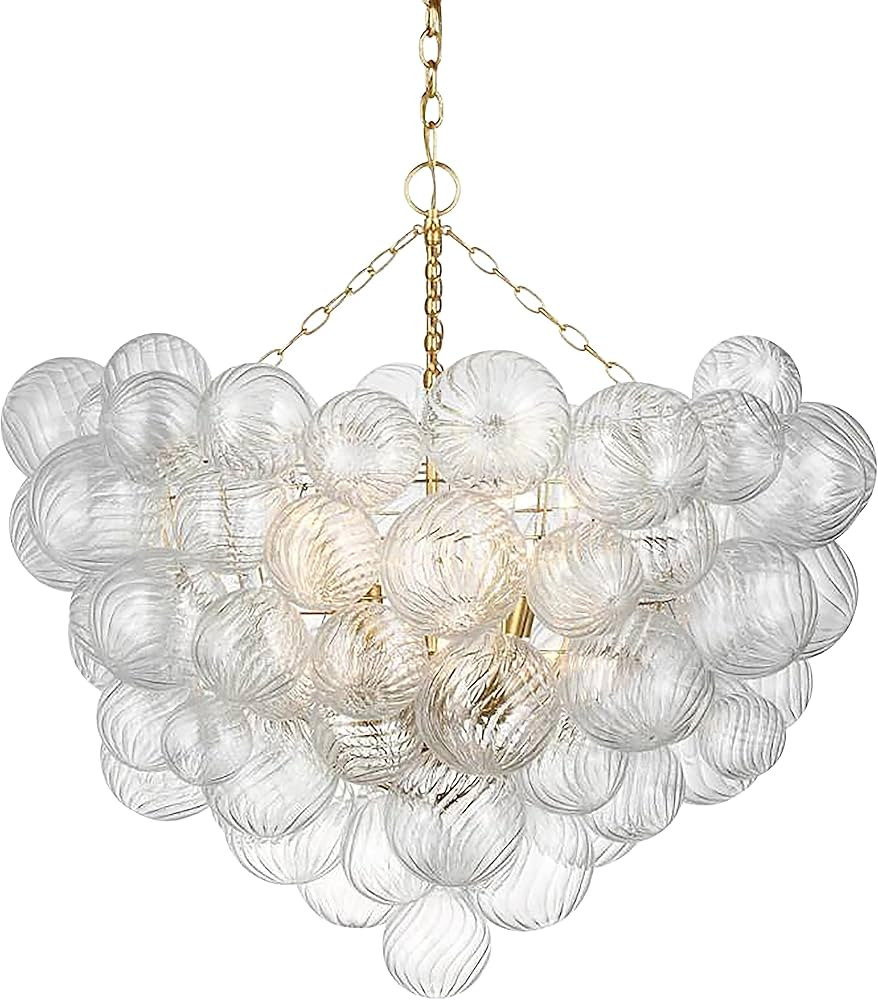 Nordic Bubble Ball Swirled Glass Chandelier, Dia 36 inch Gild Gold and Clear Blown Glass Large Pe... | Amazon (US)