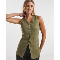 Khaki Linen Blend Longline Waistcoat | Simply Be (UK)
