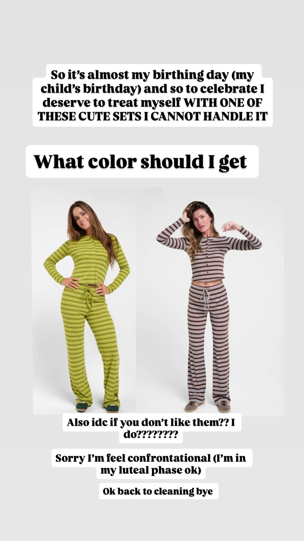 @Target matching set / fall outfit / travel style So it’s almost my birthing day (my child’s birthday) and so to celebrate I deserve to treat myself WITH ONE OF THESE CUTE SETS I CANNOT HANDLE IT What color should I get  Also idc if you don’t like them?? I do????????

Sorry I’m feel confrontational (I’m in my luteal phase ok) Ok back to cleaning bye

#LTKSeasonal #LTKU #LTKPetite