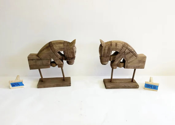 Vintage Carved Wood Horse Decor on Stand | Etsy (US)
