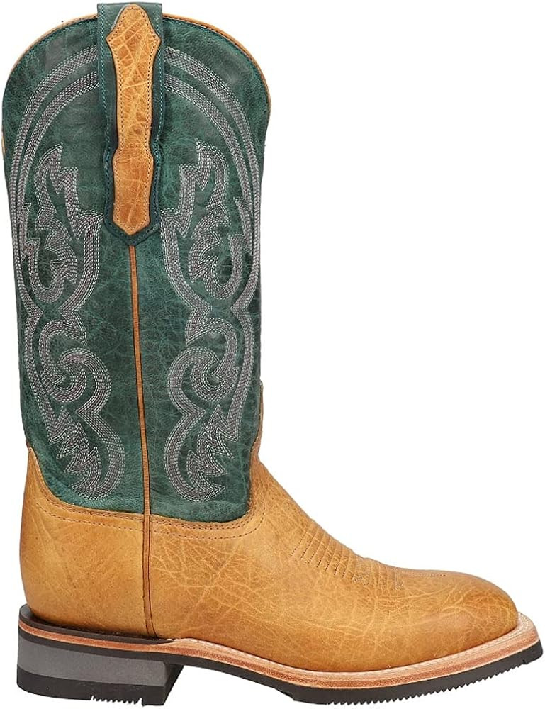 Lucchese Womens Ruth Square Toe Boots Mid Calf Low Heel 1-2" - Brown | Amazon (US)