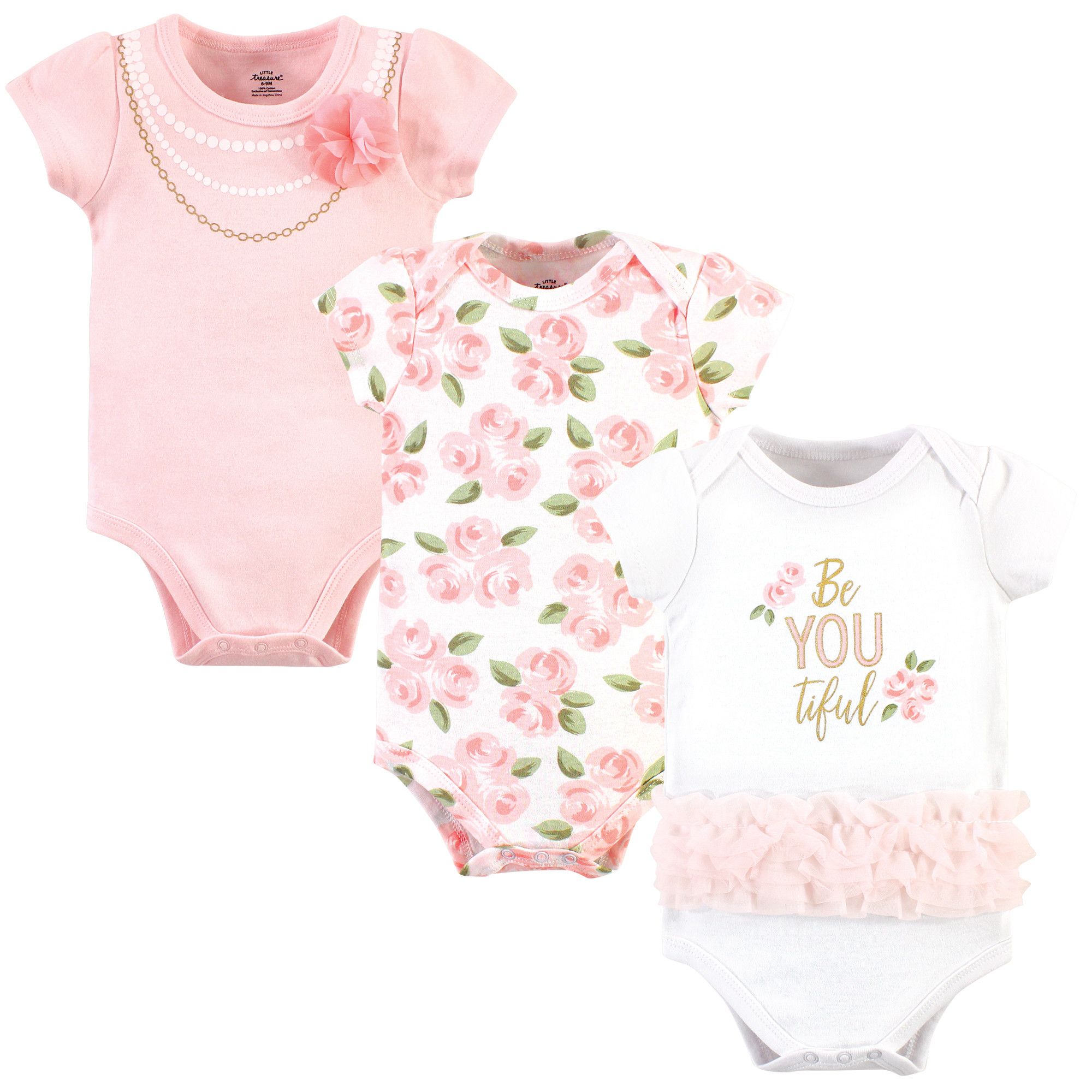 Little Treasure Baby Girl Cotton Bodysuits, 3-Pack | Walmart (US)