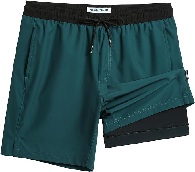 maamgic Mens Swim Trunks with Compression Liner 7 Inch Inseam Mens Bathing Suit Quick Dry Swimmin... | Amazon (US)