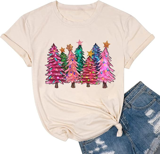 Christmas Shirts for Women Merry and Bright Christmas Shirt Xmas Tree Graphic Holiday T-Shirt Top... | Amazon (US)
