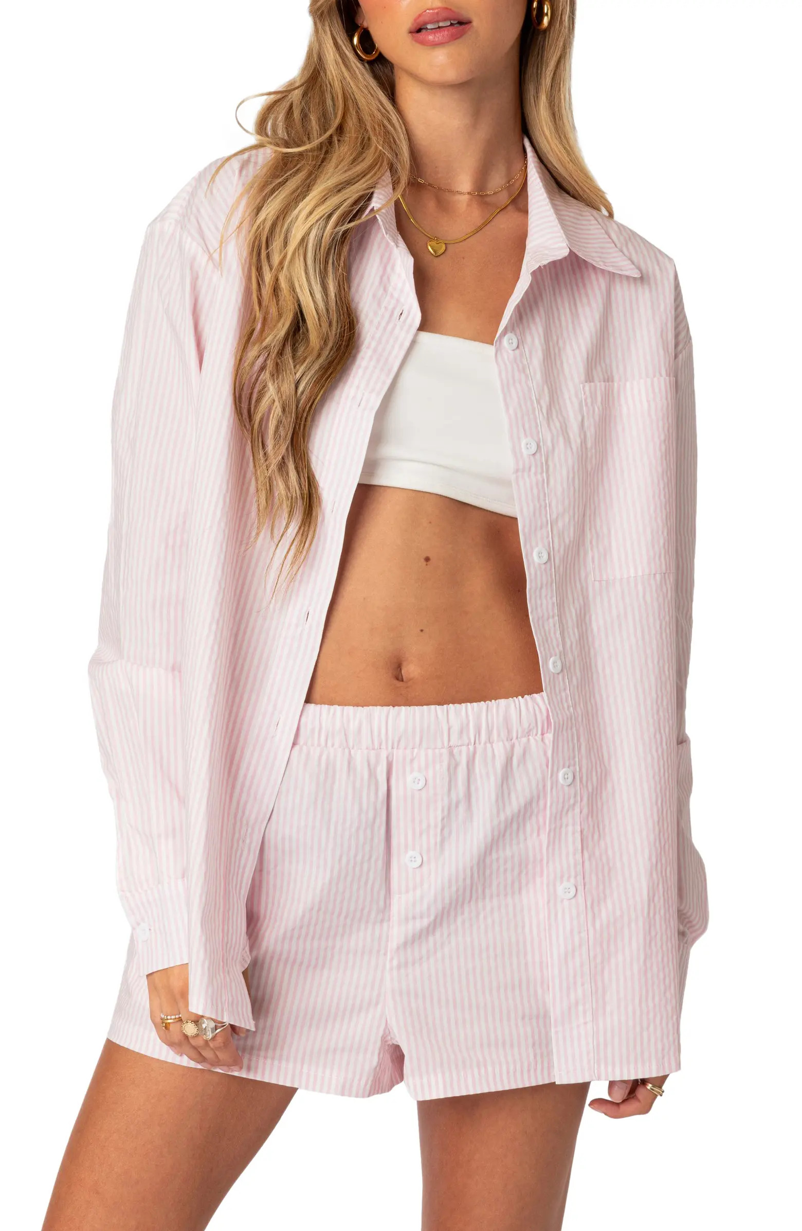 Pinstripe Oversize Button-Up Blouse | Nordstrom
