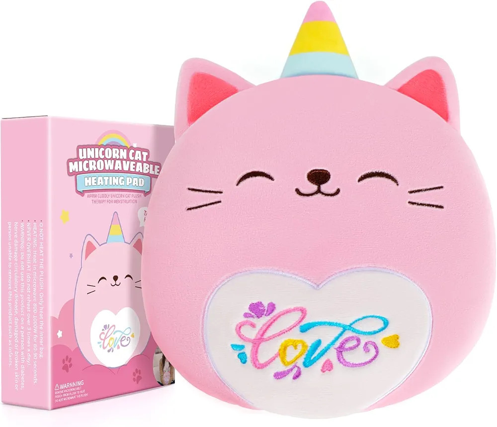 Unicorn Cat Microwavable Heating Pads for Cramps & Period Pain Relief, Pink Cuddle Cute Unicorn C... | Amazon (US)