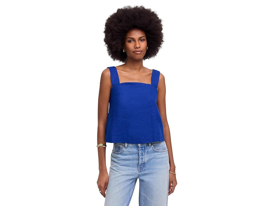 Madewell Leslie Top In Linen Women's Clothing Bright Sapphire : 14 | Zappos