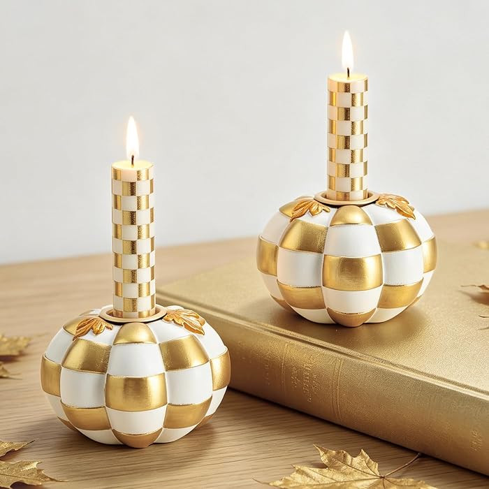 WDS WONDROUS Fall Pumpkin Candle Holder Set, 2PCS Table Centerpieces Decor | Amazon (US)
