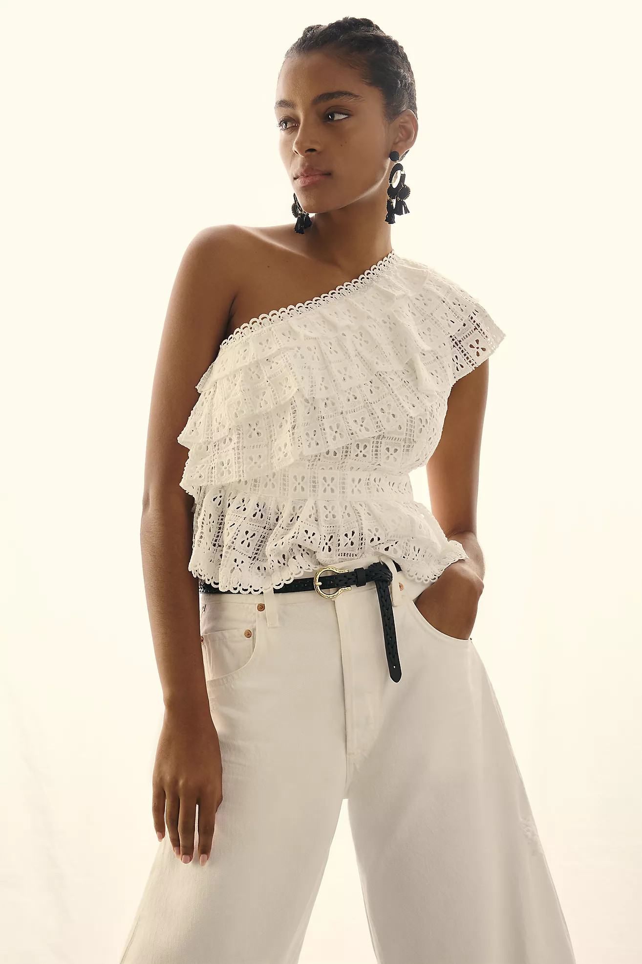 Endless Rose Ruffled One-Shoulder Lace Top | Anthropologie (US)