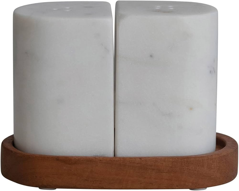 Bloomingville Minimalist Marble Acacia Wood Tray, White and Natural, Set of 3 Pieces Salt and Pep... | Amazon (US)