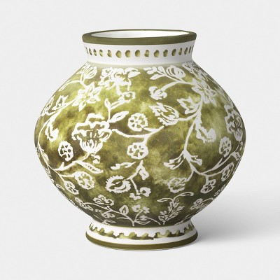 Short Floral Painted Ceramic Vase Green - Threshold™ | Target