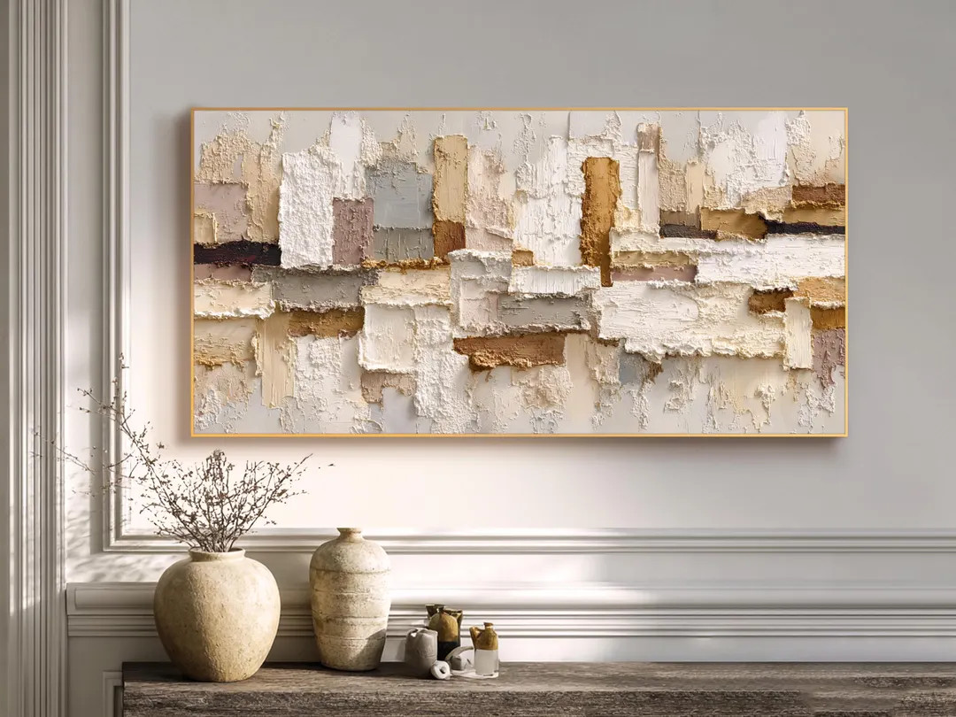 Textured Abstract Oil Painting: Beige Brown Impasto Canvas Art | Etsy (Global)