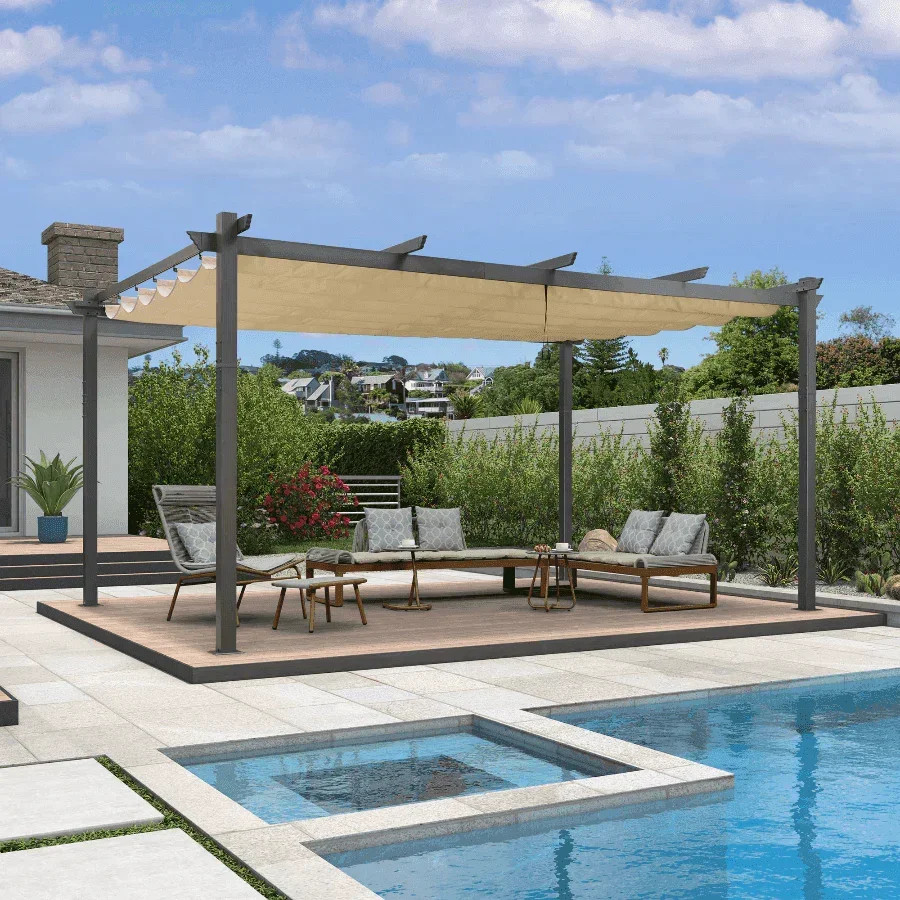 PURPLE LEAF Outdoor Pergola with Retractable Canopy Aluminum Shelter for Porch Garden  Beach Shad... | Purple Leaf