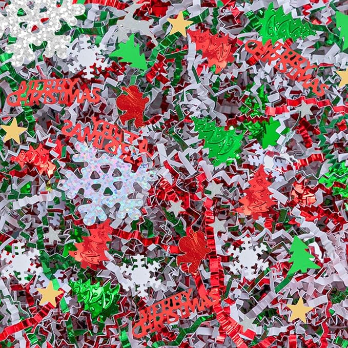 CIPOWM Christmas Crinkle Cut Paper Shred, 3 Colors Red Green White Raffia Paper Shred Filler with... | Amazon (US)
