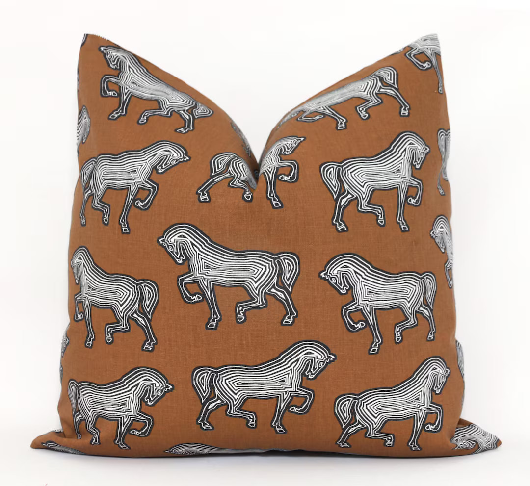 Horse pillow, Schumacher Brown Faubourg Decorative Pillow Cover 18, 20, 22, 24 Eurosham, lumbar p... | Etsy (US)