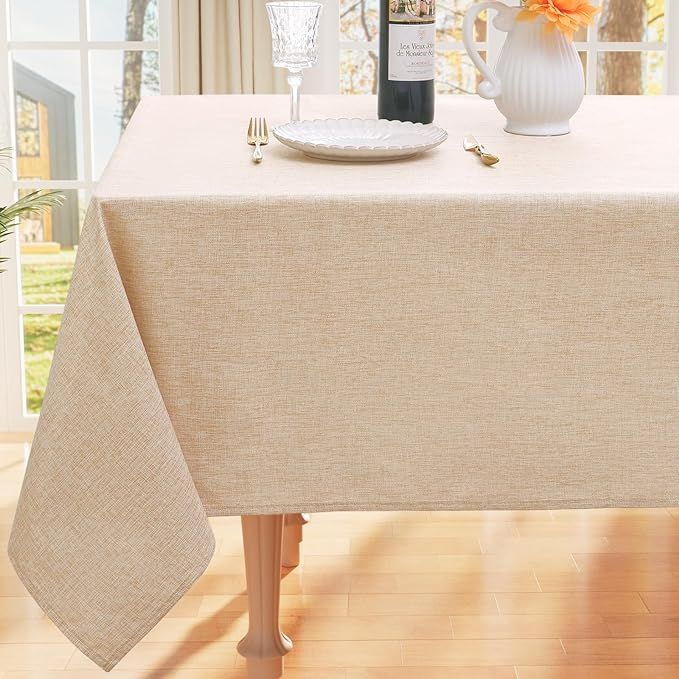 smiry Rectangle Faux Linen Table Cloth, Waterproof Wipeable Fabric Tablecloth, Washable Decorativ... | Amazon (US)