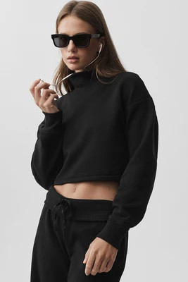 Alo YogaÂ® | Cropped Serenity Coverup Sweatshirt in Black, Size: XS | Alo Yoga