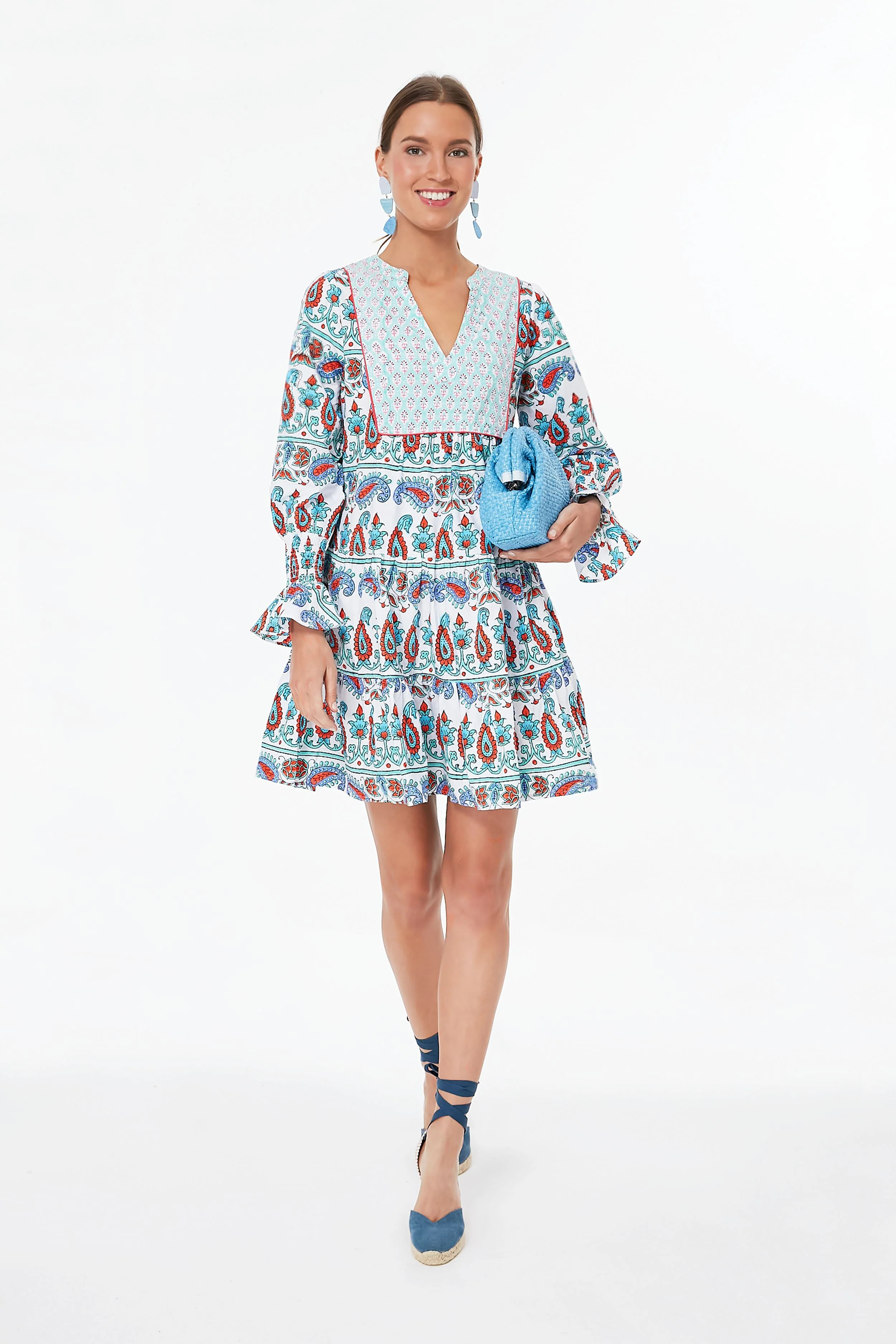 Teal and Seagrass Block Print Kenzo Dress | Tuckernuck (US)