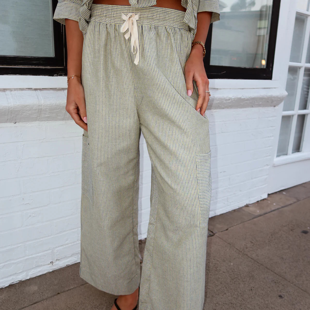 Bailey Pinstripe Pants in Yellow & Blue | Henly