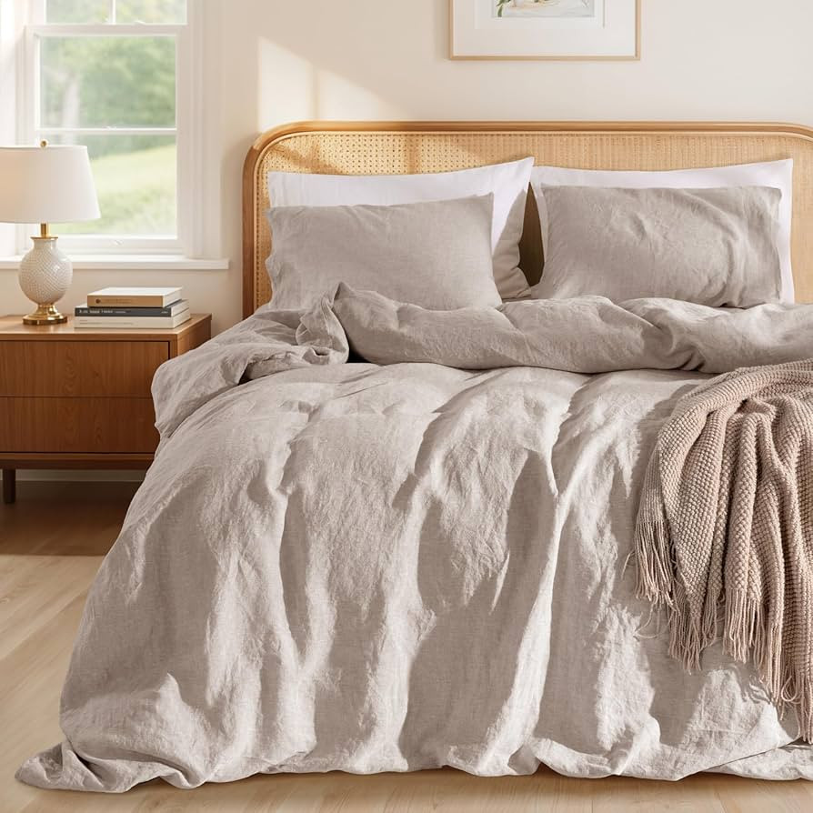 LBRO2M 100% France Linen Duvet Cover Set King Size 3 Pcs Natural Flax Comforter Cover with Zipper... | Amazon (US)