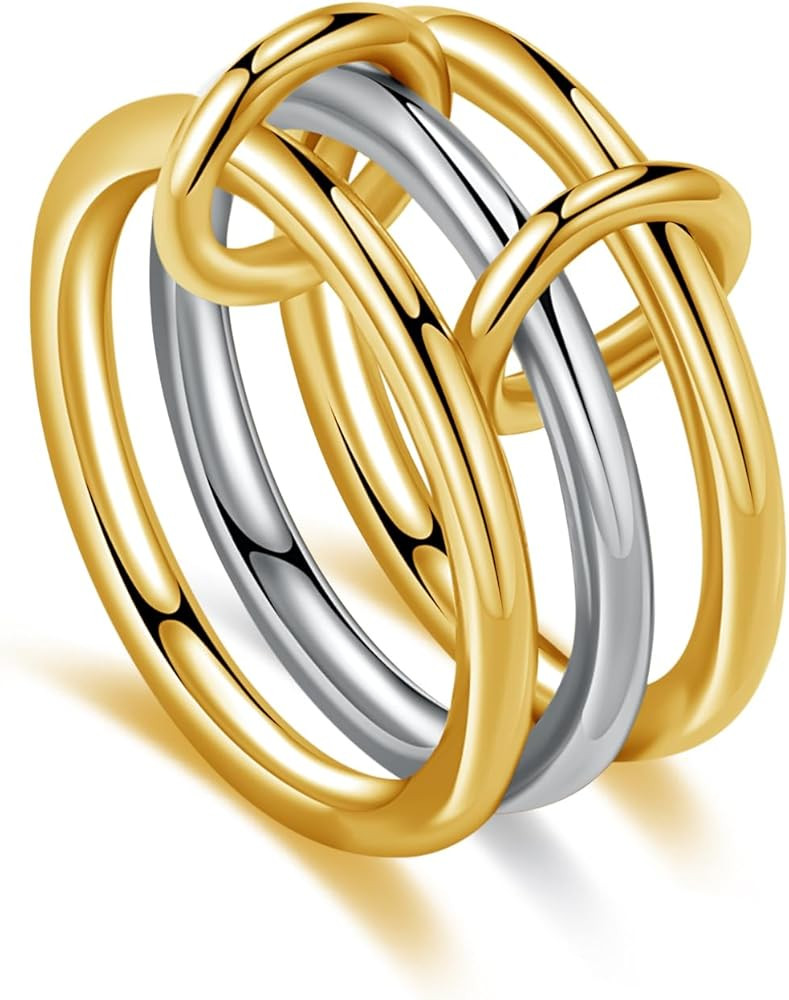 MQV Two Tone Link Connected Rings Interlocking Ring Gold Silver Statement Ring Maximalist Stackin... | Amazon (US)